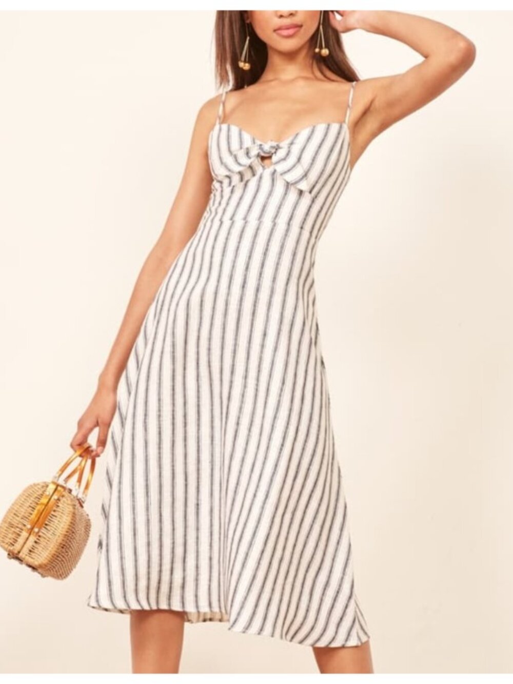 Reformation Clara Linen Midi Dress in Buoy Stripe